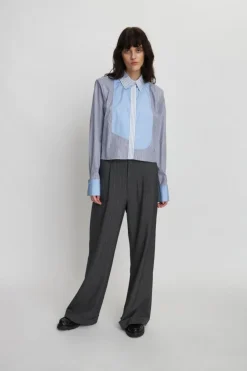 Stribet Cropped Skjorte, Blue Stripes, 42