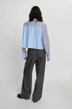 Stribet Cropped Skjorte, Blue Stripes, 42