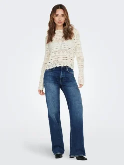 Sun Lay Strikbluse, Eggnog, XS