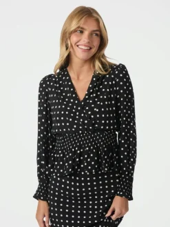 Tamona Crepe Dot Bluse, Black, 36