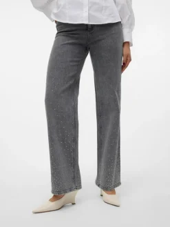 Tessa Wide Studs Jeans, Light Grey Denim, W33/L32