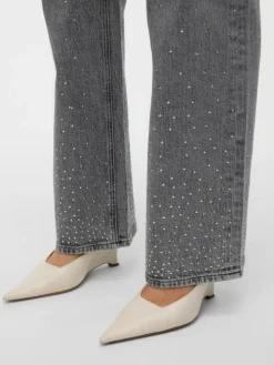 Tessa Wide Studs Jeans, Light Grey Denim, W33/L32