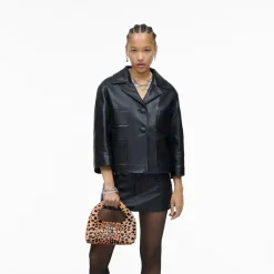 The Cheetah Leather Mini Sack Taske, Black Multi