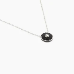 The Medallion Pendant Halskæde, Sølv/Sort, 41+2,5 cm