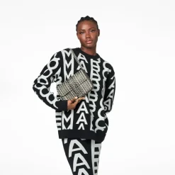 The Monogram Leather J Marc Skuldertaske, Sort/Hvid