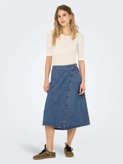 Thea Wrap Midi Nederdel, Medium Blue Denim, XS