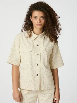 Tiki Floral Denim Skjorte, Off White, 36