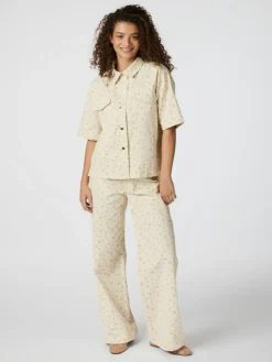 Tiki Floral Denim Skjorte, Off White, 36