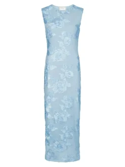 Tiranna Big Flower Mesh Kjole, Light Blue, 40