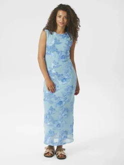 Tiranna Big Flower Mesh Kjole, Light Blue, 40