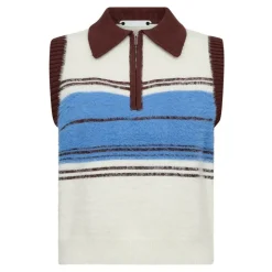 ToryCC Stripe Zip Vest, Off White, XS