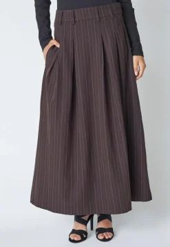 TrinnyCC Pleat Stripe Nederdel, Dark Brown, M