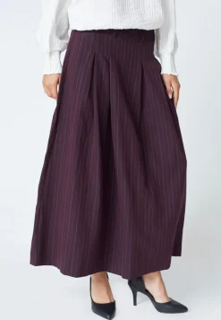 TrinnyCC Pleat Stripe Nederdel, Plum, M