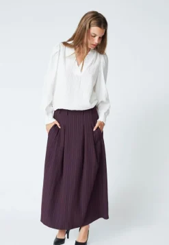 TrinnyCC Pleat Stripe Nederdel, Plum, M