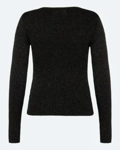 Twisti O-neck Strikbluse, Black, M