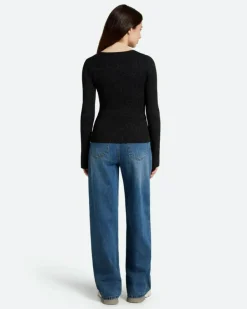 Twisti O-neck Strikbluse, Black, M