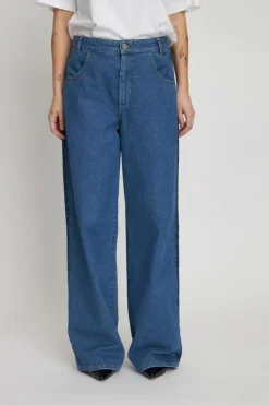 Two-toned Denim Jeans, Blue Mix, 32