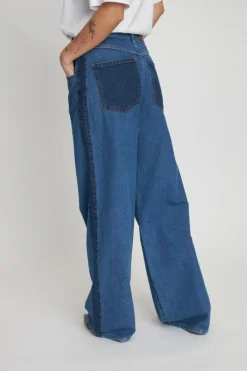 Two-toned Denim Jeans, Blue Mix, 32