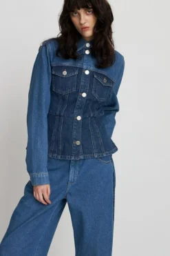 Two-toned Denim Skjorte, Blue Mix, 38