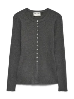 Ukino Knit Cardigan, Dark Grey Melange, M