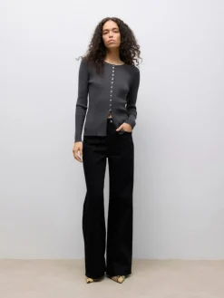 Ukino Knit Cardigan, Dark Grey Melange, M