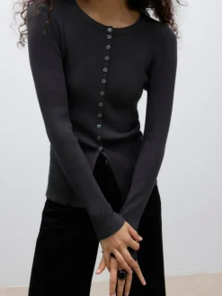 Ukino Knit Cardigan, Dark Grey Melange, M