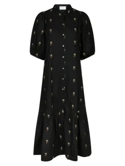 Veronica Flower Emb Kjole, Black, 36