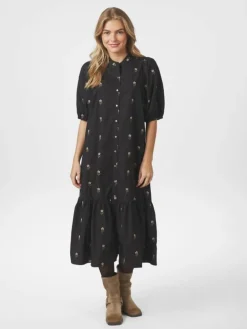 Veronica Flower Emb Kjole, Black, 36