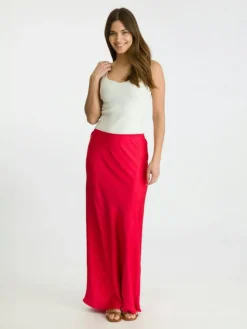 Vicky Heavy Sateen Nederdel, Red, 38