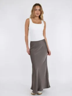 Vicky Heavy Sateen Nederdel, Warm Grey, 40