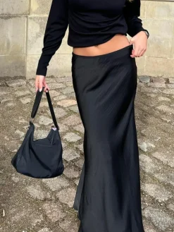 Vicky Heavy Sateen Nederdel, Black, 42