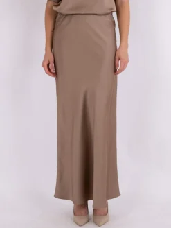 Vicky Heavy Sateen Nederdel, Dark Taupe, 42