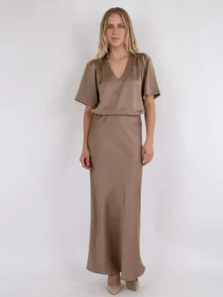 Vicky Heavy Sateen Nederdel, Dark Taupe, 42