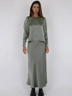 Vicky Heavy Sateen Nederdel, Smoke Green, 40