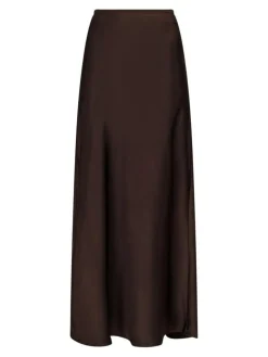 Vicky Heavy Sateen Nederdel, Dark Brown, 40