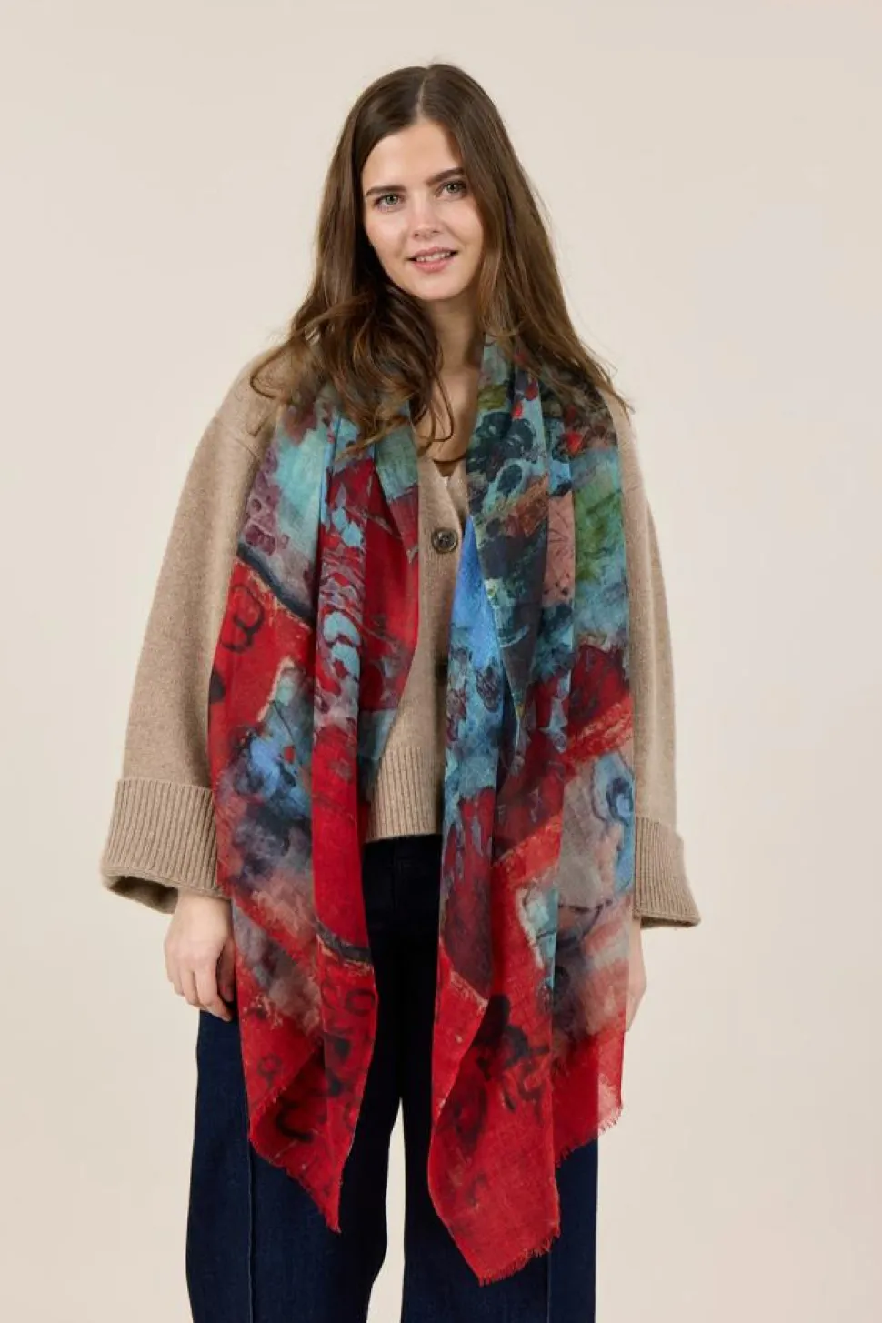 Watercolor Tørklæde, Blue/Red