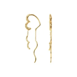 Wavy Sparkly Heart Øreringe, Gold Plated