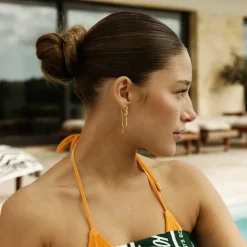 Wavy Sparkly Heart Øreringe, Gold Plated