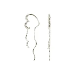 Wavy Sparkly Heart Øreringe, Silver