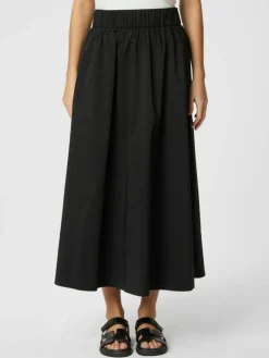 Yara Long Poplin Nederdel, Black, 40