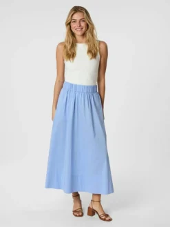 Yara Long Poplin Nederdel, Sky Blue, 40