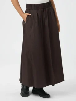 Yara Long Poplin Nederdel, Chocolate Brown, 42