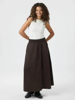 Yara Long Poplin Nederdel, Chocolate Brown, 42