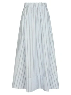 Yara Stripe Poplin Long Nederdel, Light Blue, 36
