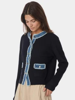 Zelma Knit Denim Cardigan, Navy, 40